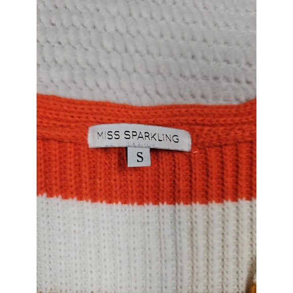 Miss Sparkling Sweater Womens Small Open Front Striped Cardigan Pockets Knitted - Picture 5 of 7